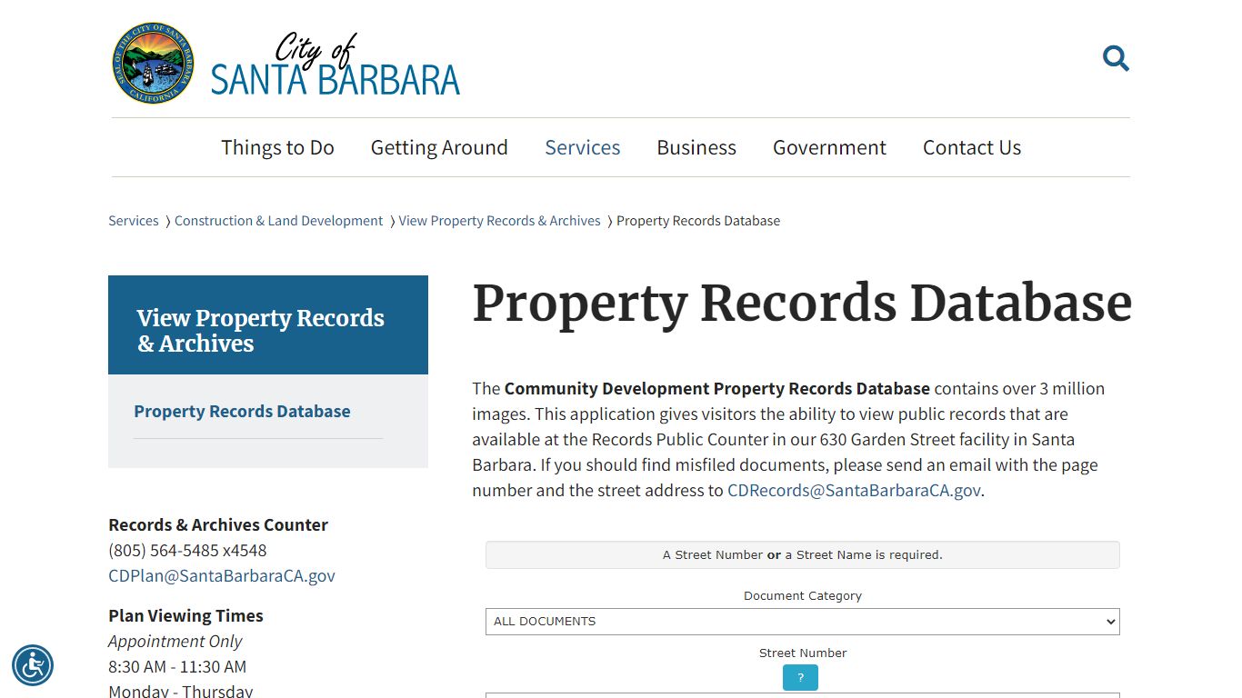 Property Records Database | City of Santa Barbara