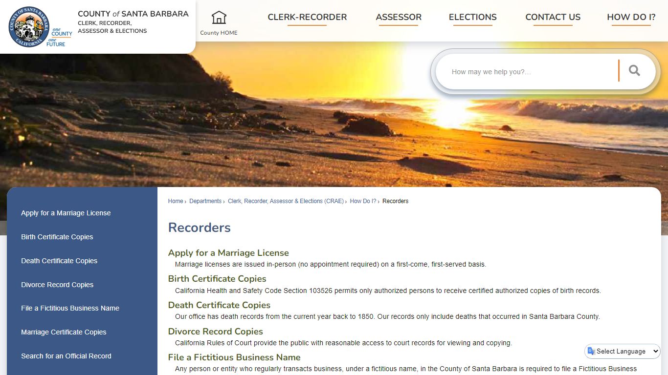 Recorders | Santa Barbara County, CA - Official Website